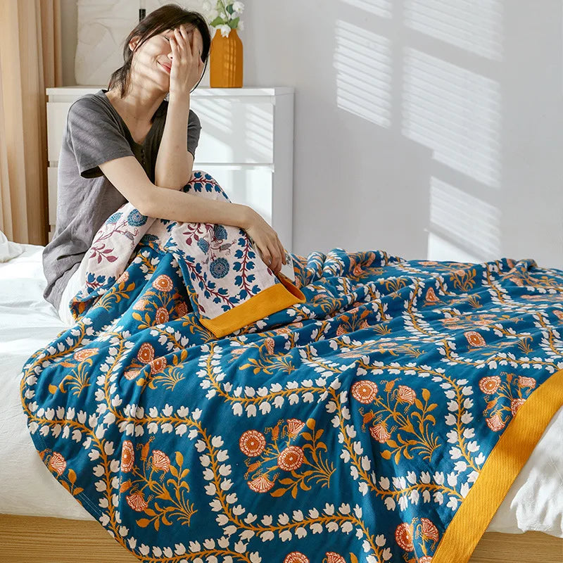 Couverture d’été en coton mousseline pour lit double, couvre-lit à motif floral en gaze de coton, léger et fin | Sulvida