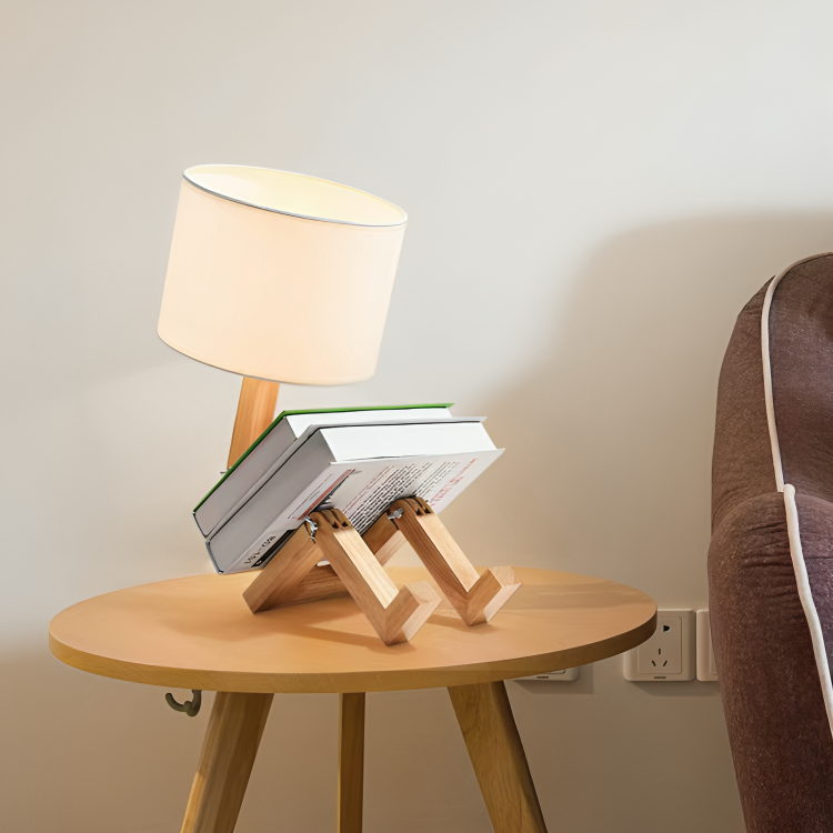 Tafellamp Hout met Plankje Wit Verstelbaar Scandinavisch Design Leeslamp Slaapkamer Bureau Nachtkastje | Sulvida