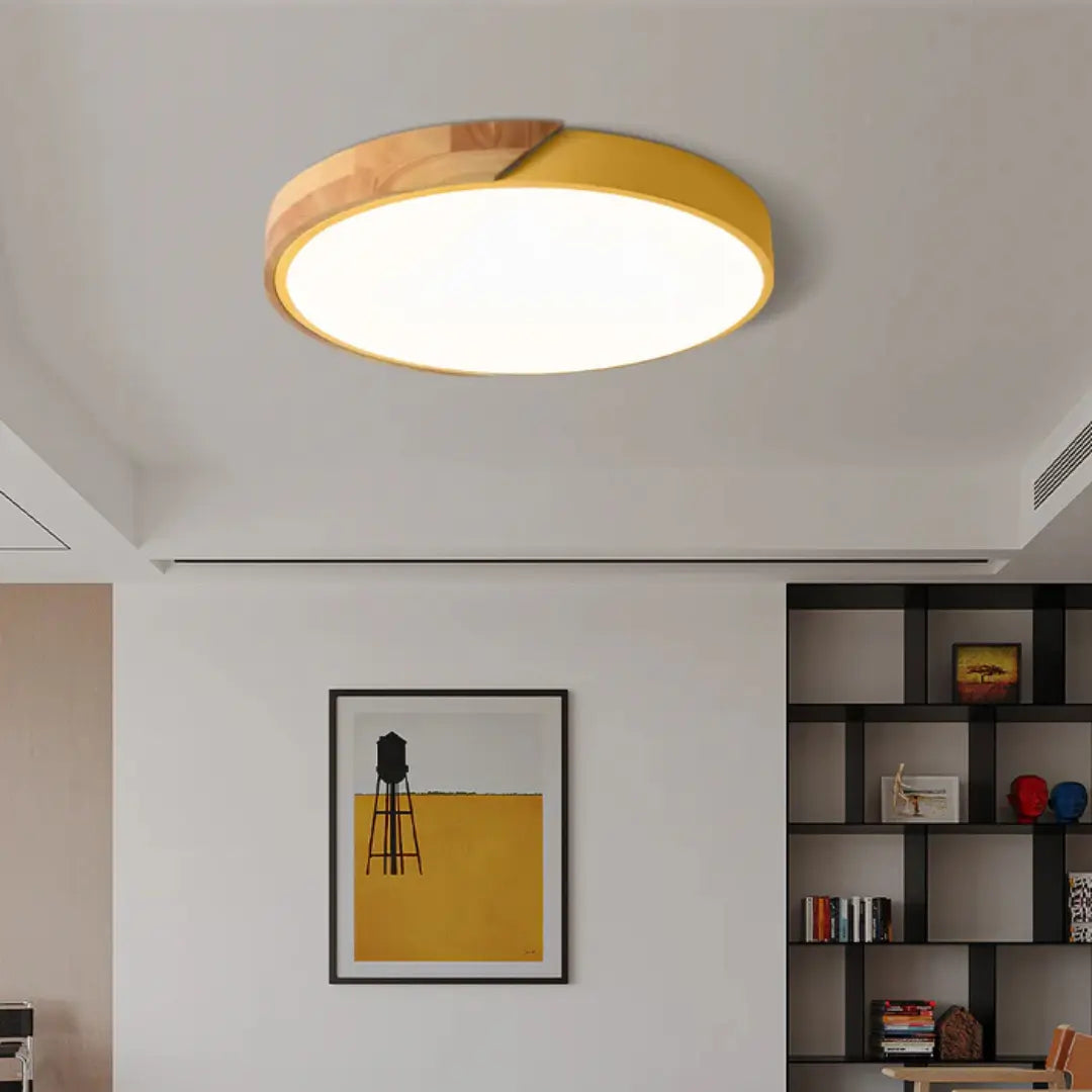 Houten plafondlamp rond met LED-verlichting voor woonkamer slaapkamer hal modern Scandinavisch design | Sulvida