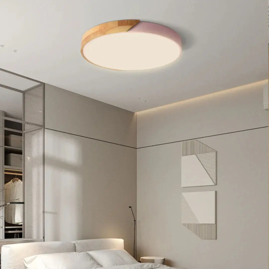 Houten plafondlamp rond met LED-verlichting voor woonkamer slaapkamer hal modern Scandinavisch design | Sulvida