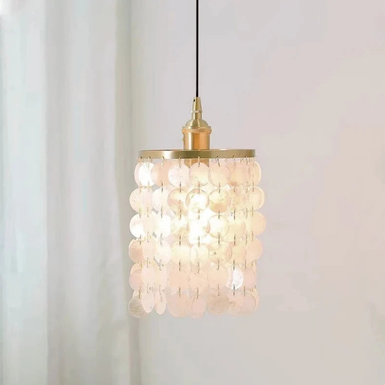 Ronde hanglamp met schelpenlagen en LED-verlichting voor sfeervolle woonkamer eetkamer entree en slaapkamer | Sulvida