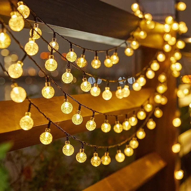 Sfeerlichtslinger op Zonne-energie met Kristalbollen Waterdicht LED Buitenverlichting voor Tuin en Terras | Sulvida