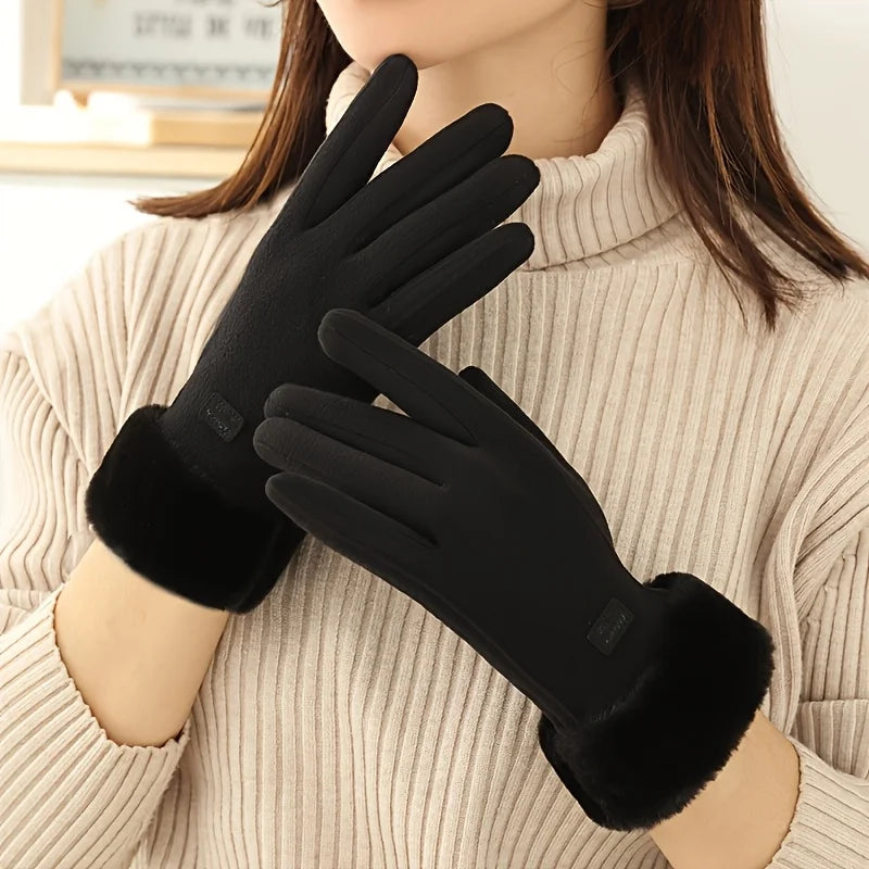 Winterhandschoenen Dames Bontvoering Touchscreen Winddicht Warm Thermisch Sporthandschoenen voor Kou | Sulvida