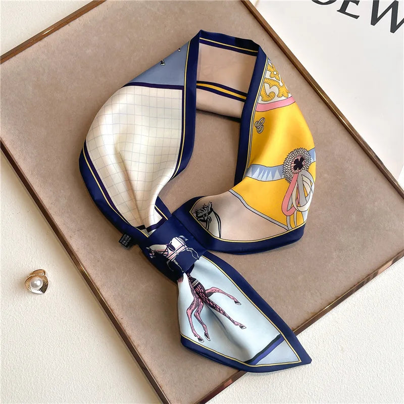Foulard en satin pour femme à imprimé chevaux, ruban multifonction, écharpe, bandeau, bracelet, bandana, accessoire | Sulvida