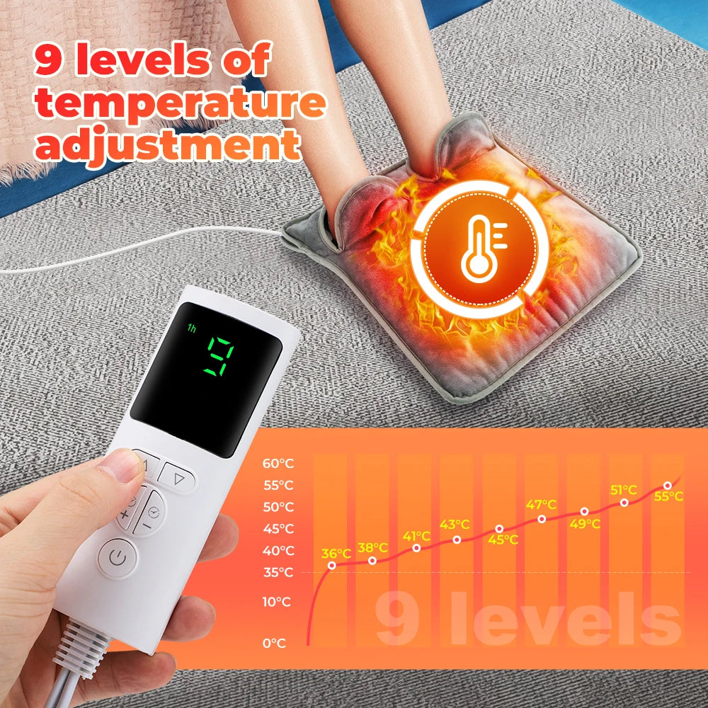 Elektrisch Verwarmingskussen 40×40 cm Grijs 9 Warmtestanden Wasbaar Voet Hand Nek Verwarming Bureau Bank Thuis | Sulvida