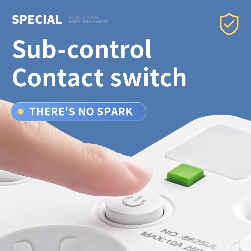 Stekkerdoos met USB en USB-C 2500W | 3-4 Stopcontacten 2 USB 1 Typ-C Overspanningsbeveiliging Schakelaar | Sulvida