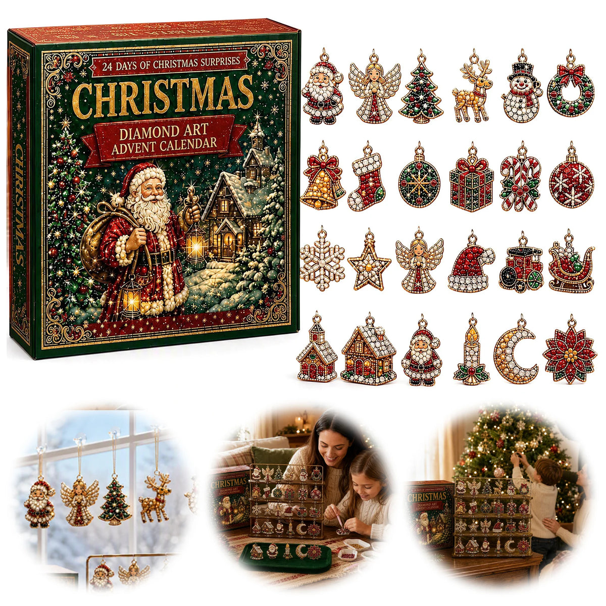 Kerstkalender 24 Dagen DIY Diamond Painting Acryl Ornamenten Kerstdecoratie Feestelijke Knutselset Advent | Sulvida