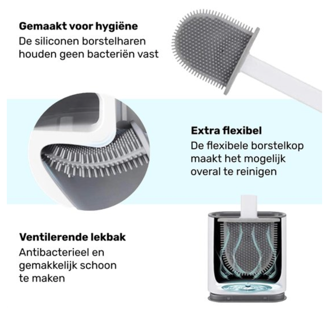Toiletborstel Siliconen Wit Roze Blauw Staand Wandmontage Hygiënisch met Houder Badkamer WC Schoonmaak | Sulvida
