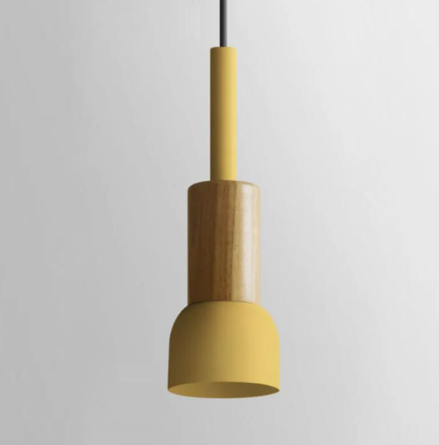 Suspension scandinave en bois avec fer coloré rose, jaune et vert, éclairage design pour salle à manger et salon, E26 | Sulvida