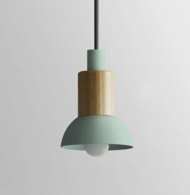 Suspension scandinave en bois avec fer coloré rose, jaune et vert, éclairage design pour salle à manger et salon, E26 | Sulvida