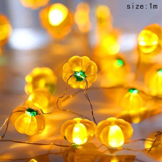 Guirlande lumineuse LED d’Halloween, citrouilles, crânes et globes oculaires, 1,5m, 10 ampoules, décoration de fête sur le thème de l’épouvante | Sulvida