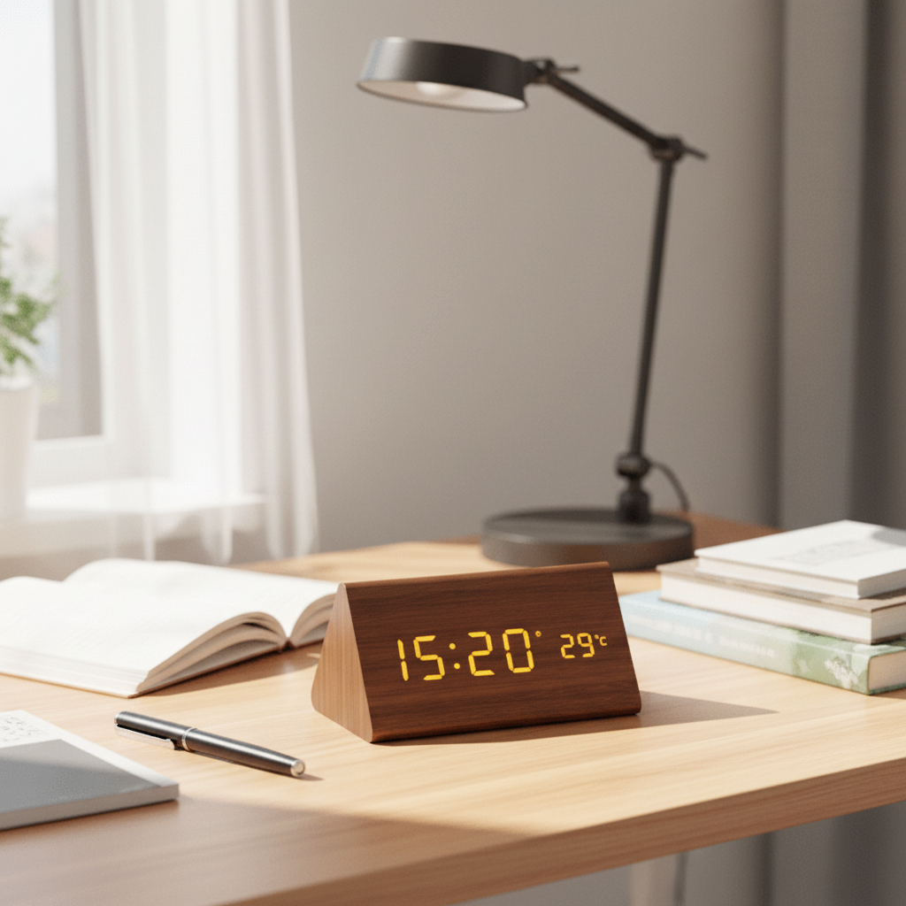 Moderne Houten Wekker met LED-Display Spraakactivering Thermometer Tijdsweergave Bureau Nachtkastje Alarm | Sulvida