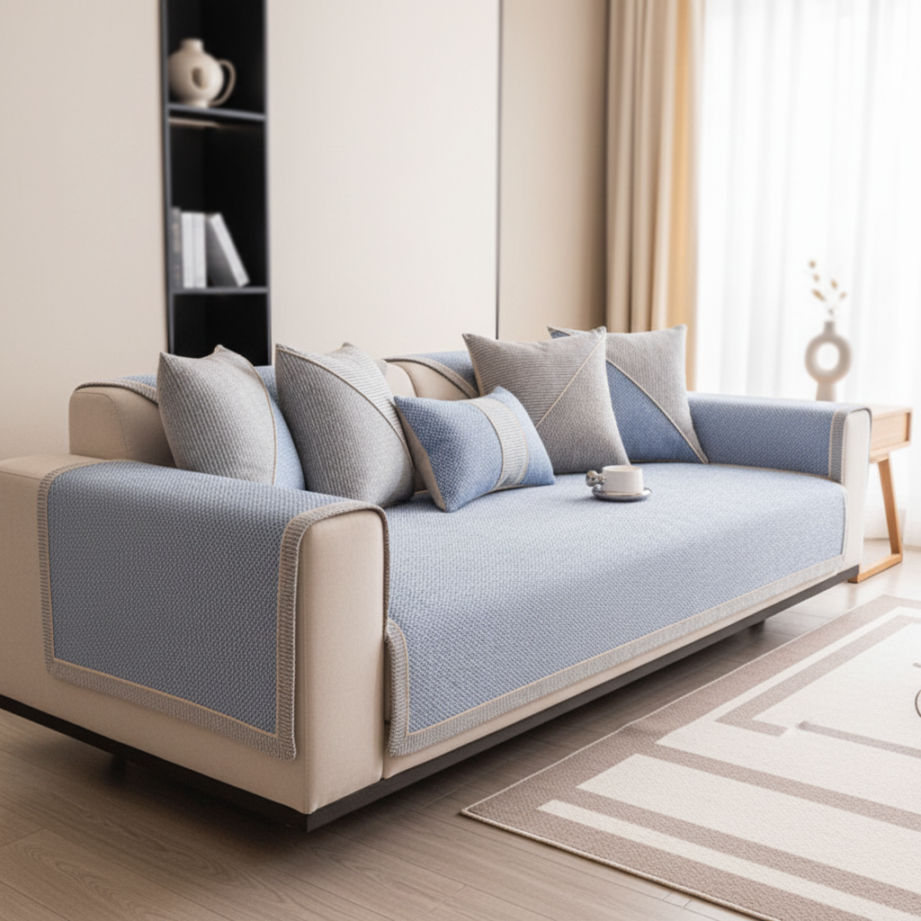 Bankhoes katoen-linnen antislip quilted voor alle seizoenen meerdere maten neutrale tinten beschermhoes | Sulvida