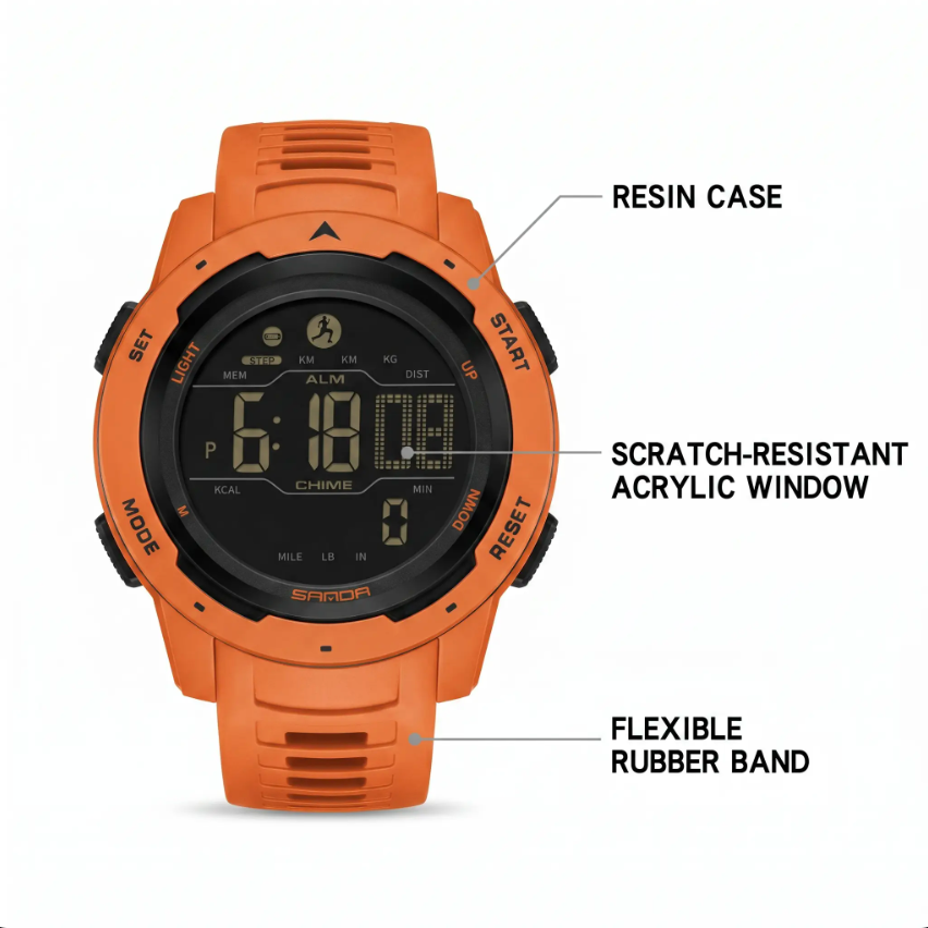 Waterdicht Digitaal Sporthorloge met Stappenteller – Militair Design voor Actieve Outdoor Lifestyle | Sulvida