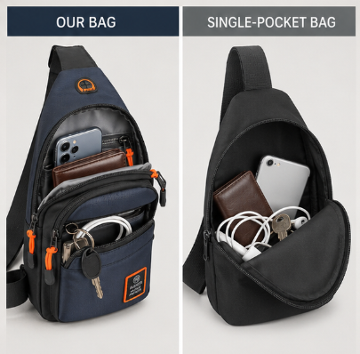 Sac bandoulière imperméable à plusieurs compartiments pour ranger portefeuille et smartphone, idéal au quotidien | Sulvida