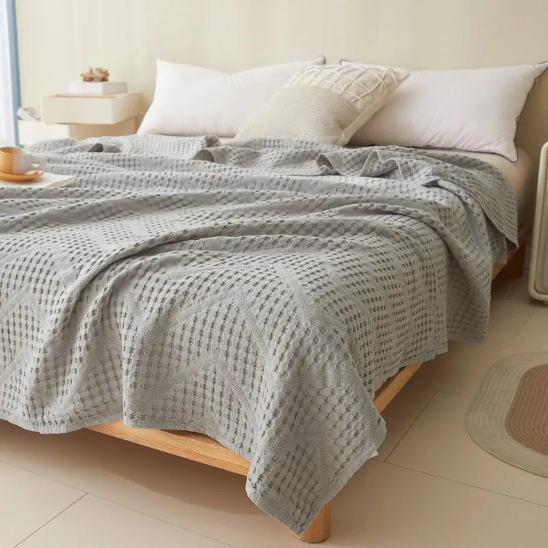 Katoenen Deken Muslin Gewafeld 100x150 tot 200x230 cm Geweven Luchtig Plaid Bedsprei Zomer Bank Slaapkamer | Sulvida