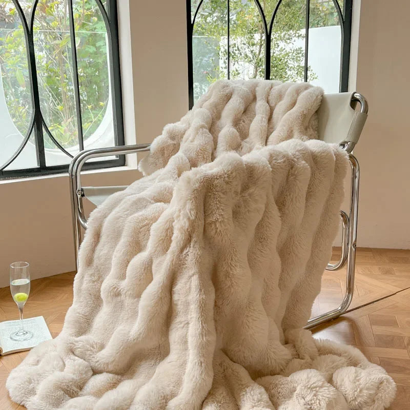 Dubbelzijdige Winterdeken Fluweelzacht Imitatiebont Luxe Plaid Warmtedeken voor Bank en Bed Woonkamer | Sulvida