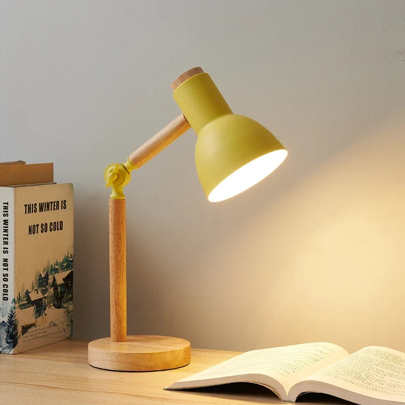 Houten Bureaulamp Verstelbaar Scandinavisch Design Metalen Kap Leeslamp Studeer Sfeerlicht Werkplek Tafel | Sulvida