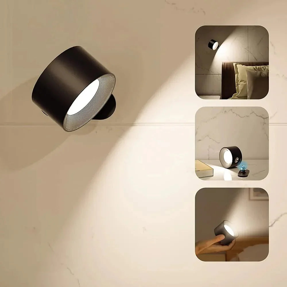 Draadloze Wandlamp Oplaadbaar 360° Draaibaar Dimbaar met Magnetische Bevestiging Modern Design Sfeerlicht | Sulvida