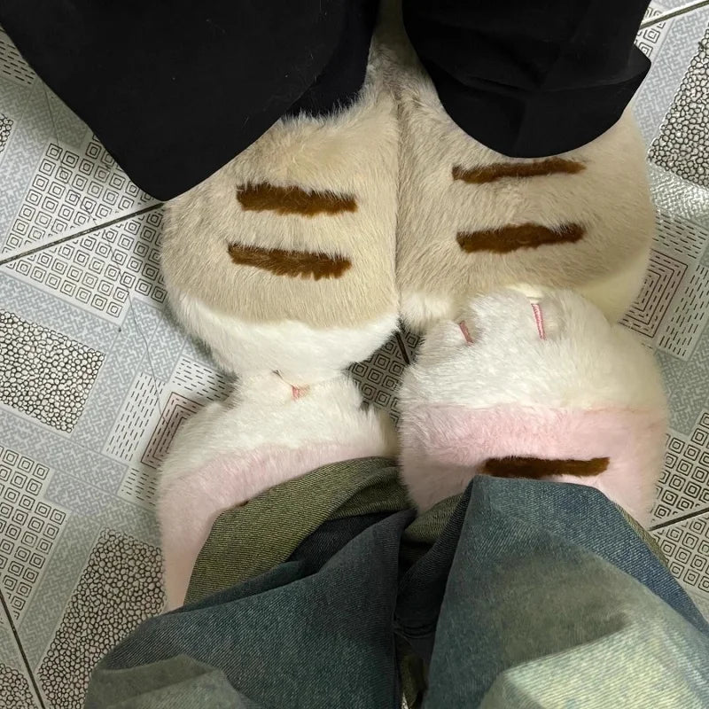 Pluche pantoffels met kattenpootjes voor dames binnen buiten warme antislip slippers huisschoenen comfortabel | Sulvida