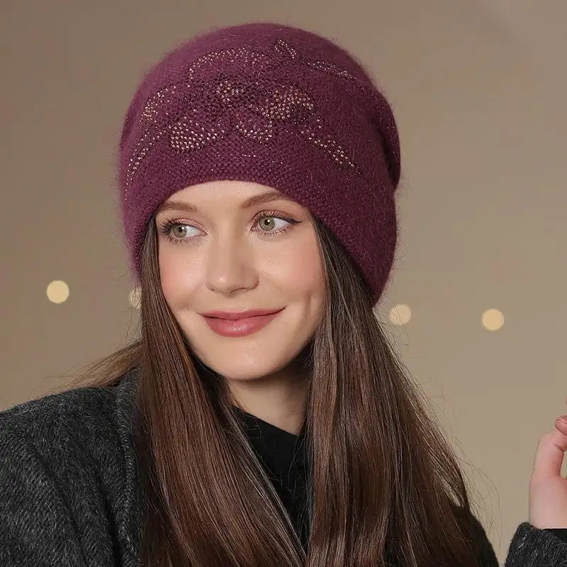 Gebreide Dames Wintermuts met Decoratief Detail Warme Beanie Hoed Casual Streetwear Geometrisch Patroon | Sulvida