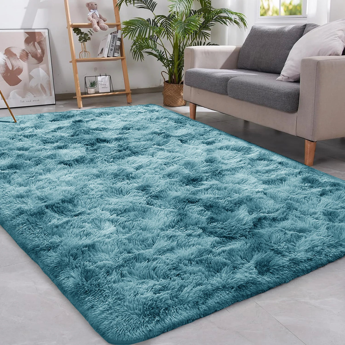 Tapis à poils longs gris foncé antidérapant et doux pour salon, chambre, chambre d’enfant et bureau | Sulvida