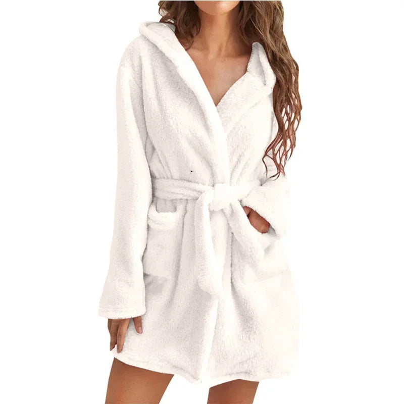 Katoenen Badjas met Capuchon voor Dames Kimono Ochtendjas Lange Mouwen Ceintuur Zachte Huiskleding Wellness | Sulvida