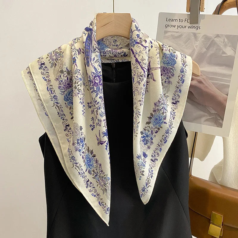 Vierkante Hoofddoek Dames Katoengevoel Print Hals Haar Accessoire Mode Bandana Multifunctioneel 68x68cm | Sulvida