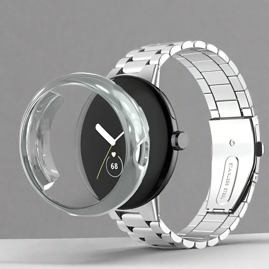 Bracelet de montre en acier inoxydable avec boîtier pour Google Pixel Watch et Pixel Watch 2 | Sulvida