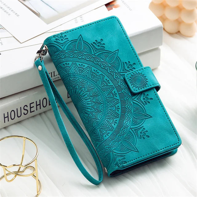 Leren Telefoonhoesje met Kaarthouder Smartphone Reliëfprint Flipcase Portemonnee-Etui Magnetische Sluiting | Sulvida