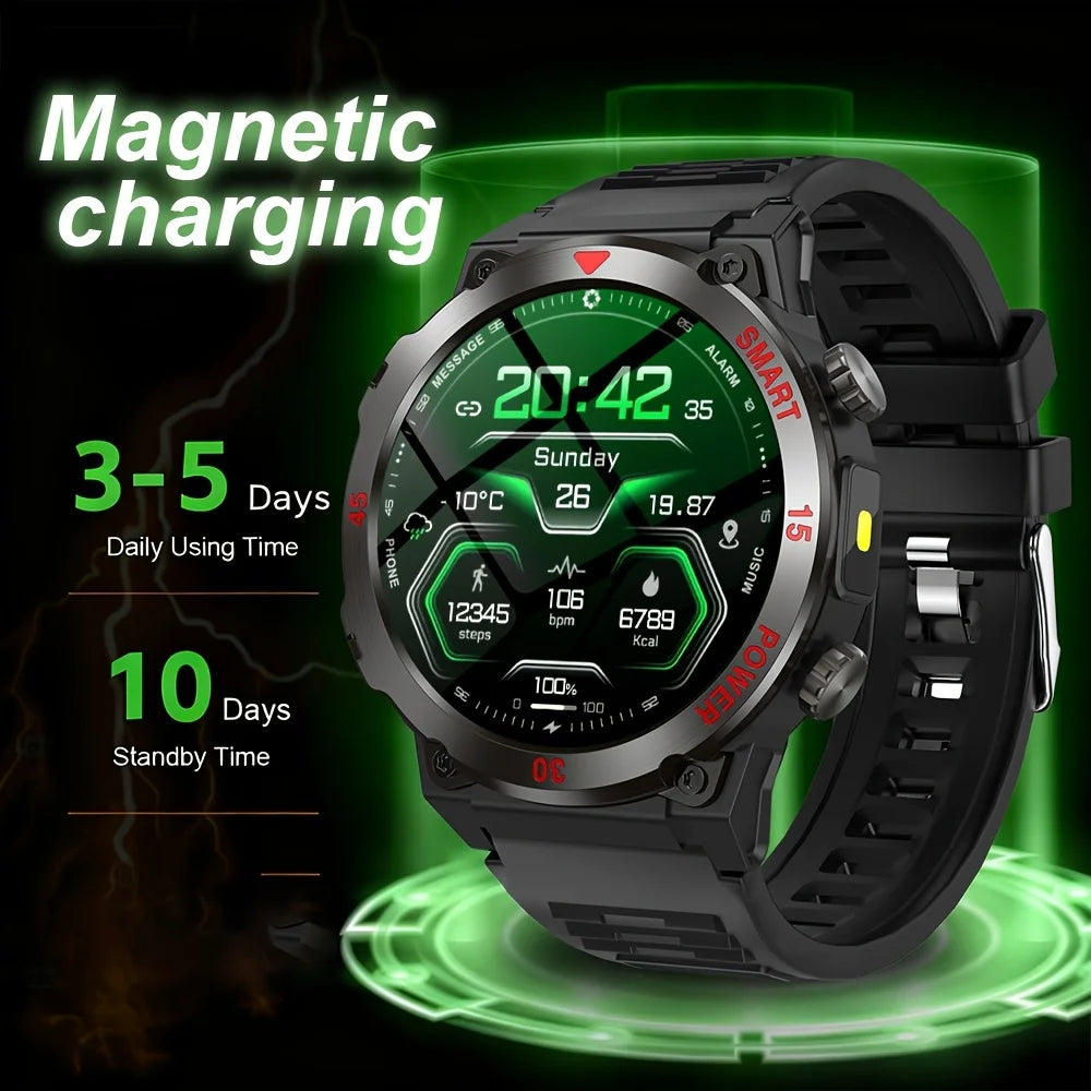 Smartwatch Rond 1.52 Inch HD Scherm Zaklamp Hartslagmeter Bluetooth Bellen Magnetisch Opladen Fitness | Sulvida