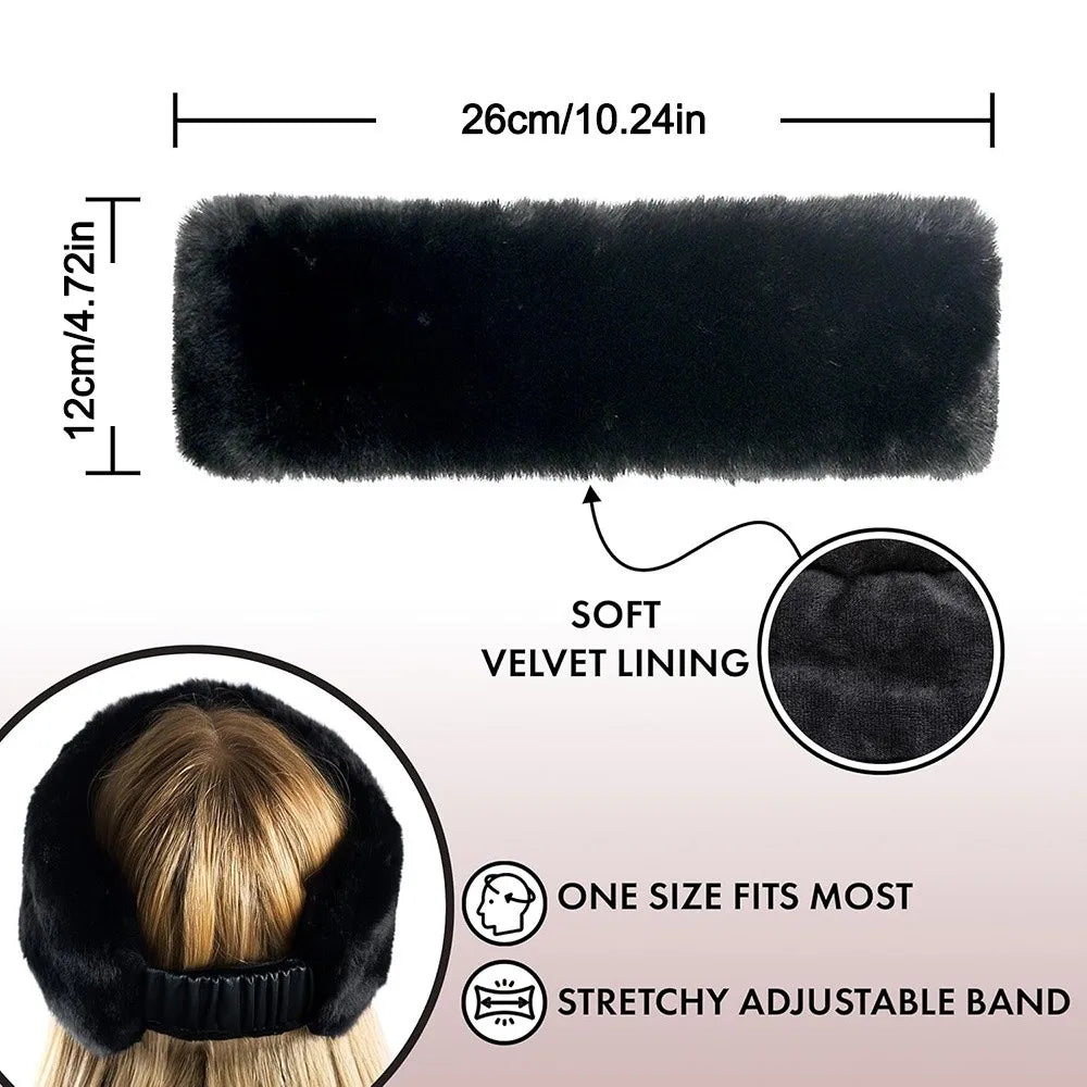 Pluizige Hoofdband Imitatiebont Breed Elastisch Oorbeschermer Haarband Winter Dames Zachte Warme Haarband | Sulvida