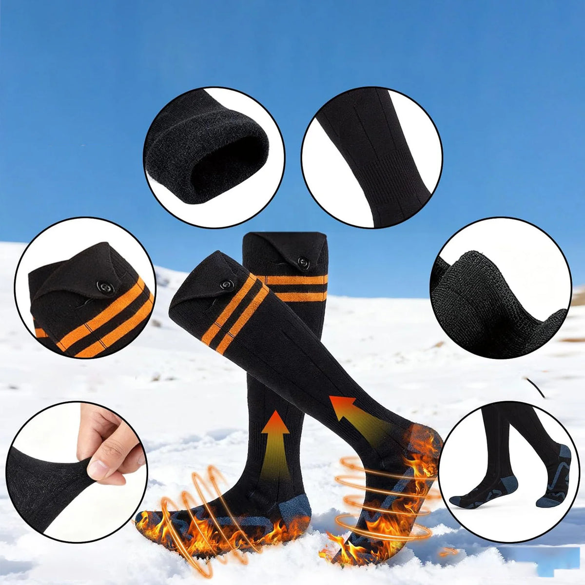 Chaussettes chauffantes électriques en coton modal, 4 températures, pour les sports d’hiver, la randonnée, le vélo et le patinage | Sulvida