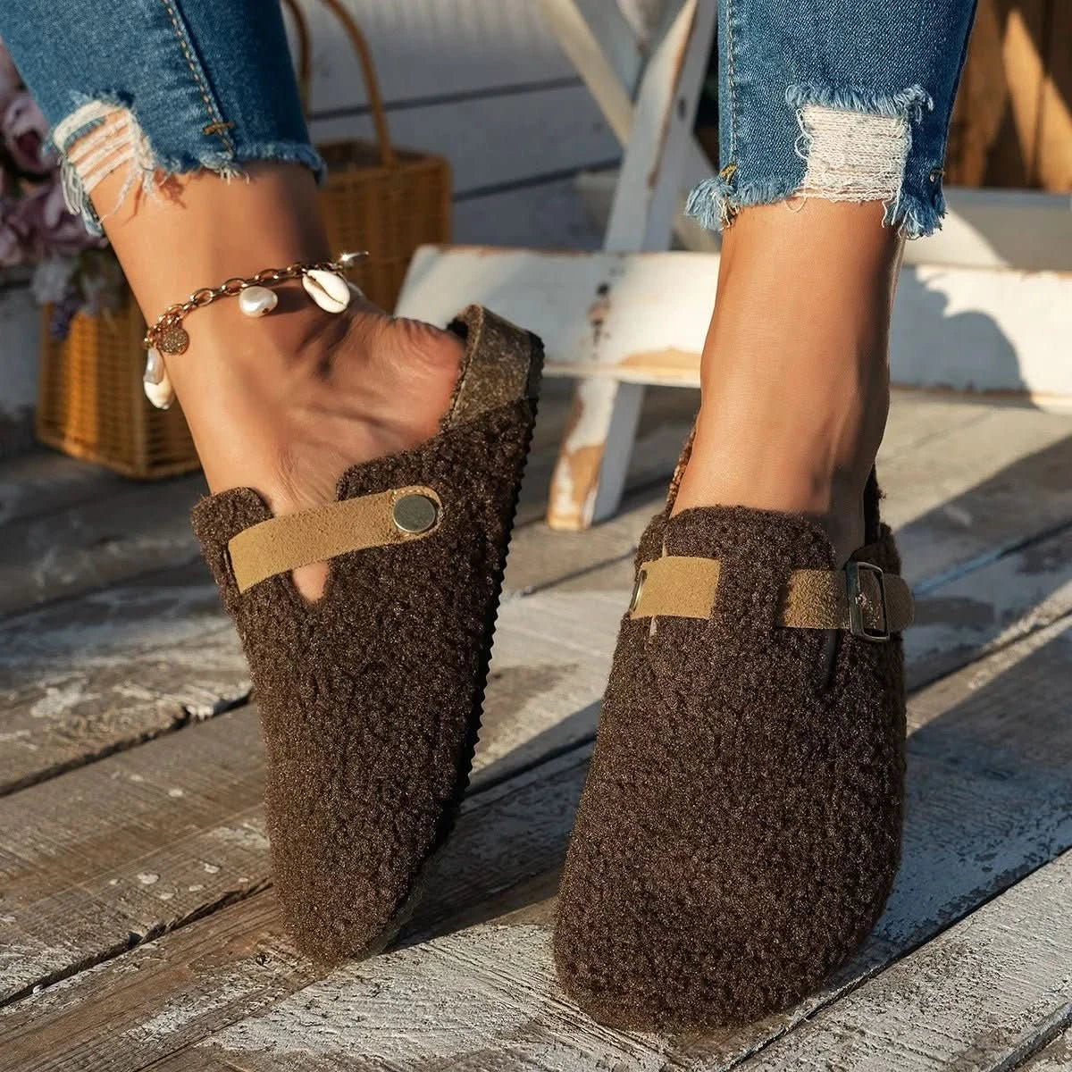 Pantoffels Dames & Heren Schapenwol Warm Gevoerd Antislip Muiltjes Winterschoenen Binnenschoenen Beige Bruin Zwart | Sulvida