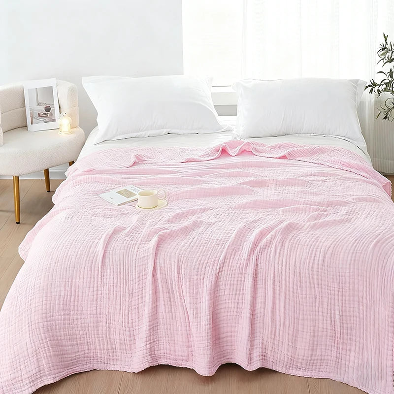 Plaid en coton, couverture en mousseline à 6 épaisseurs, été hiver, jeté de canapé ou de lit, respirant, léger, linge de lit pour le salon | Sulvida