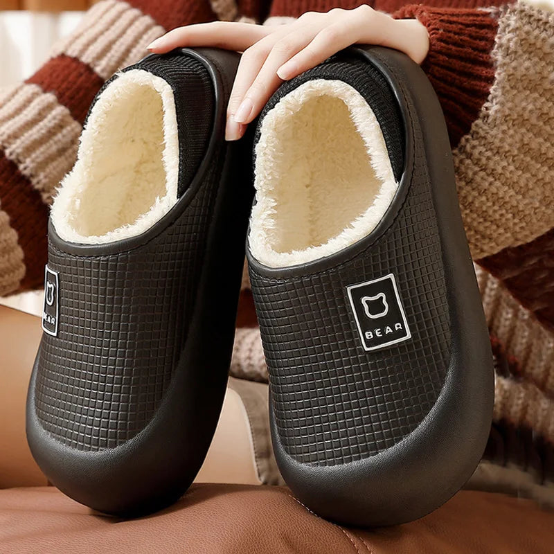 Waterdichte katoenen pantoffels voor dames heren Winter Outdoor Indoor Antislip Home Pluche schoenen Dikke bodem Schattige beer Schoenen Paar