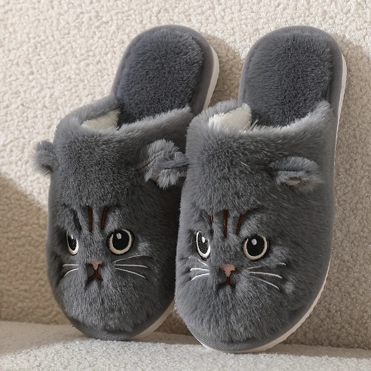 Dames Pluche Pantoffels met Kattenmotief Winter Huisschoenen Warme Instappers Antislip Binnenschoenen | Sulvida