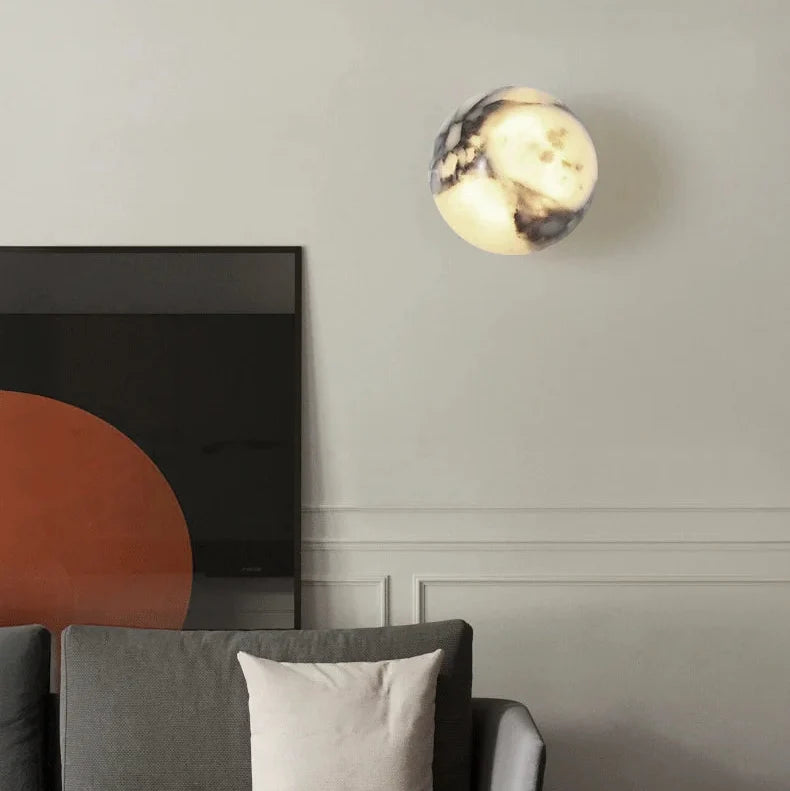 Wandlamp Marmeren Bol Natuursteen Up Down Lichteffect Hal Slaapkamer Woonkamer Eetkamer Sfeerverlichting | Sulvida