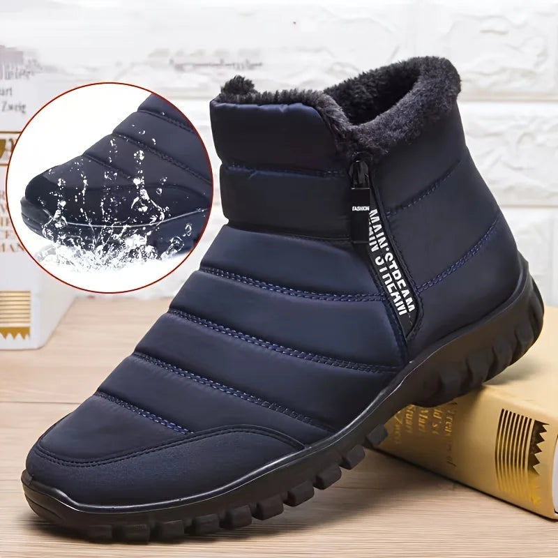 Gevoerde Winterlaarzen Heren met Rits Waterdicht Zwart Bruin Blauw Sneeuw Enkelboots Platform Outdoor | Sulvida