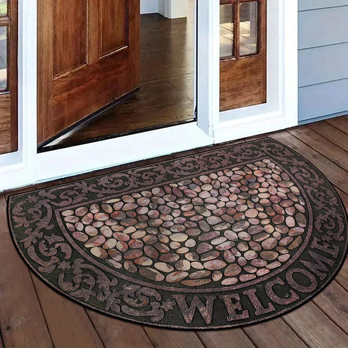Halfronde Deurmat Buitenmat Antislip Mozaïek Vintage Bloemenpatroon Geometrisch Design Balkon Ingang | Sulvida