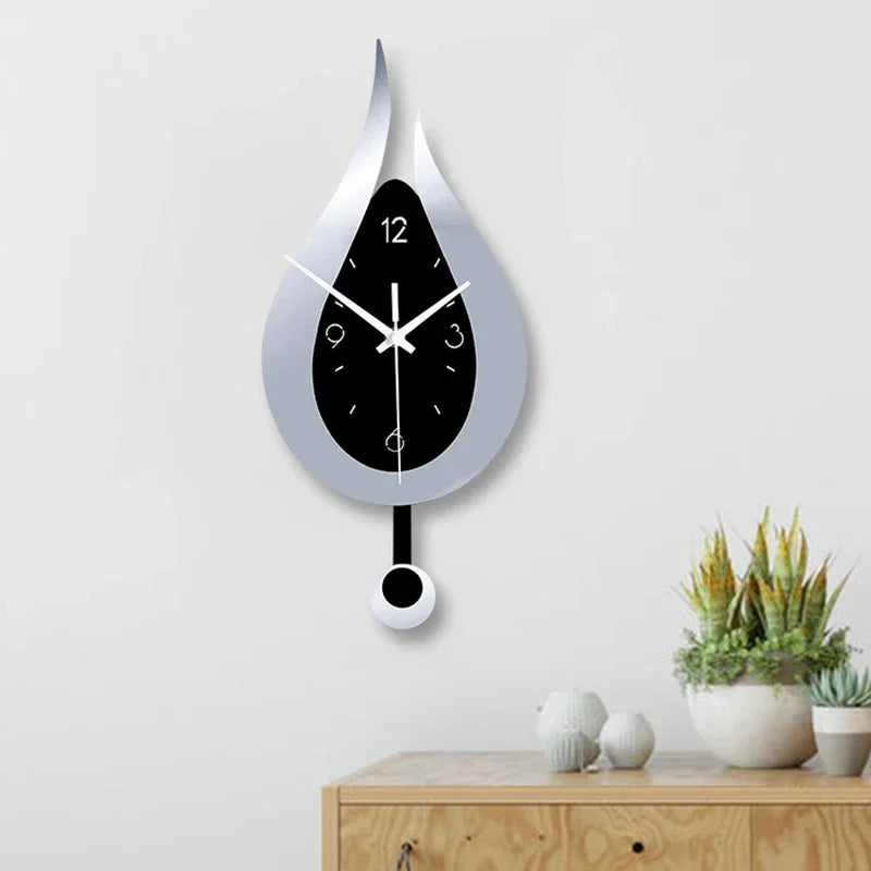 Acryl Waterdruppel Wandklok Stil Uurwerk Decoratieve Klok Woonkamer Slaapkamer Modern Design Metaal 38×17cm | Sulvida