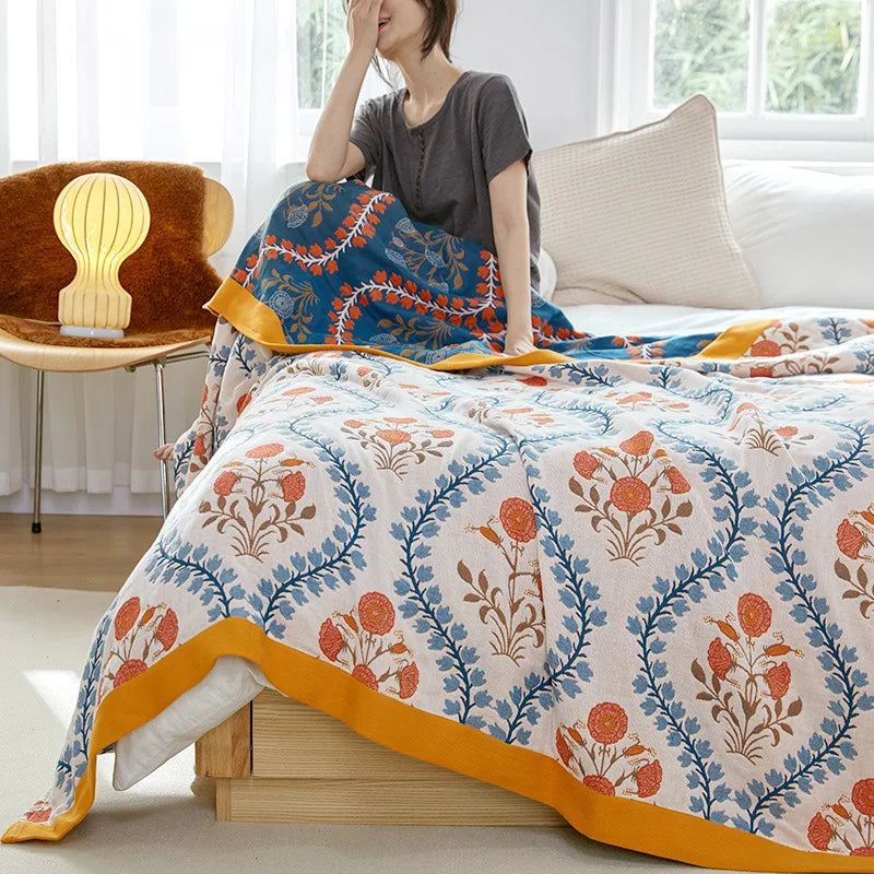 Couverture d’été en coton mousseline pour lit double, couvre-lit à motif floral en gaze de coton, léger et fin | Sulvida