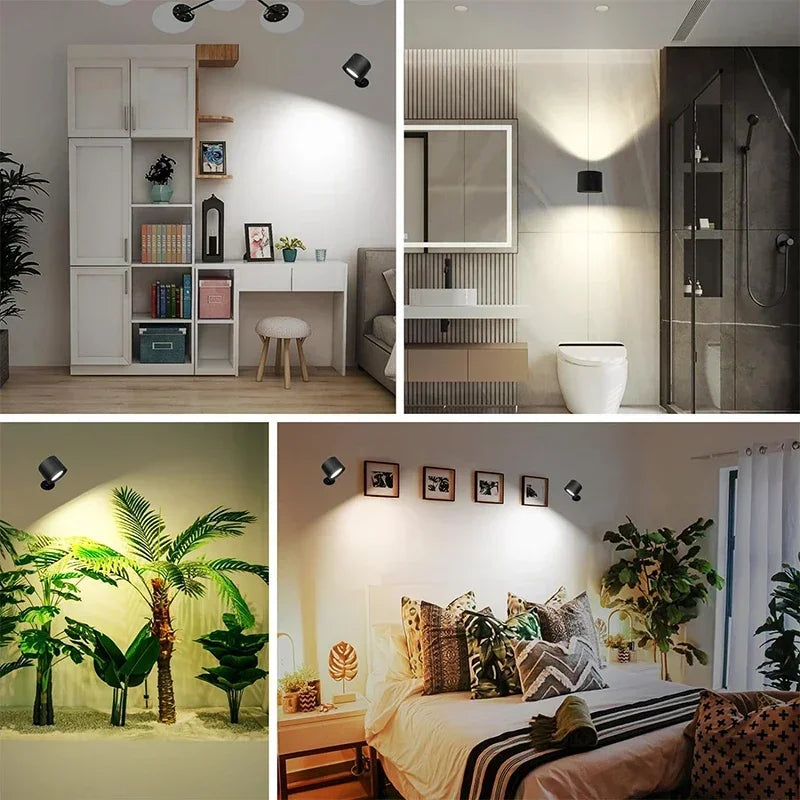 Draadloze LED Wandlamp met Afstandsbediening 360° Draaibaar Oplaadbaar Nachtlampje Slaapkamer Leeslamp | Sulvida