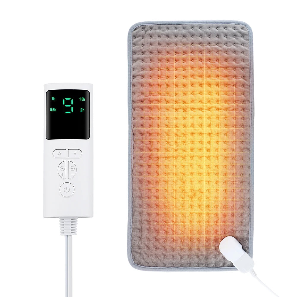 Elektrisch Verwarmingskussen 60x30 cm Grijs Microplush Verstelbaar 10 Warmtestanden Timer Rugpijn Nekpijn | Sulvida