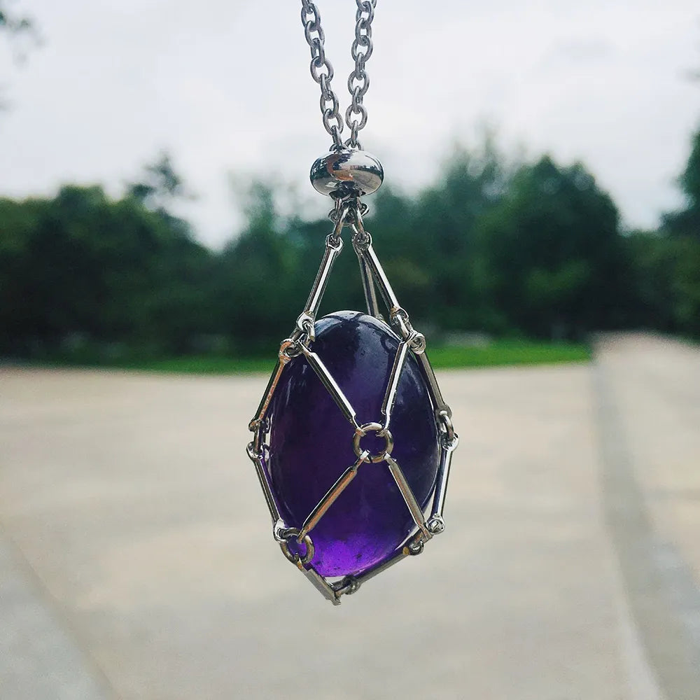 Collier en cristal réglable avec pendentif cage interchangeable pour pierres précieuses, équilibre des chakras, méditation, bijoux | Sulvida