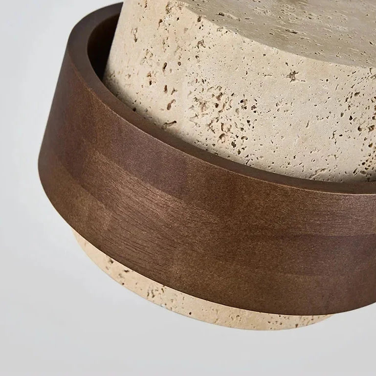 Hanglamp Travertijn Natuursteen Walnoothout Verstelbaar Eettafel Woonkamer Eetkamer Design Verlichting | Sulvida