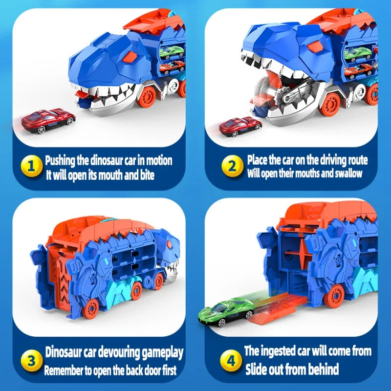 Transformerende Dinosaurus Speelset met Racebaan en Auto's – Robuust ABS Speelgoed voor Actie & Avontuur | Sulvida