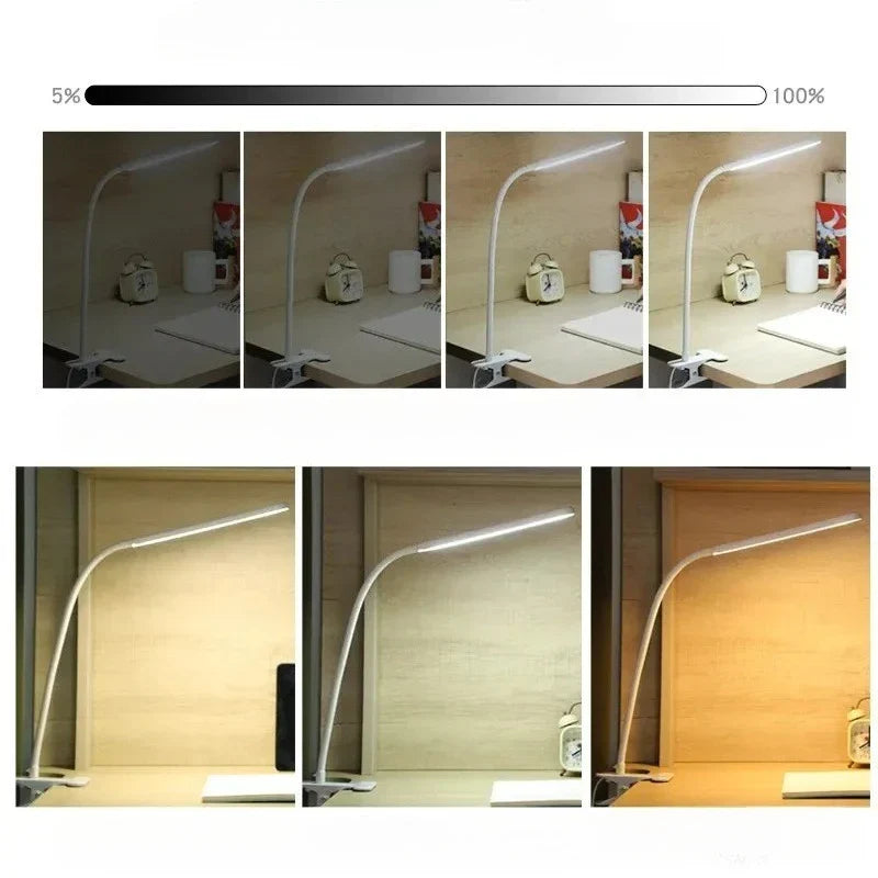Verstelbare Klemlamp LED met Flexibele Hals Dimfunctie voor Bureau Lezen Nachtkastje Werken Studeren | Sulvida