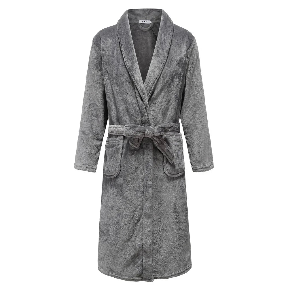 Herenbadjas Fleece Kimono Grijs Blauw Kameel Lange Mouwen Extra Dik Luxe Loungekleding Herfst Winter | Sulvida