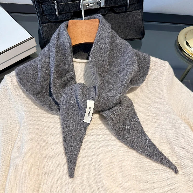 Driehoekige Wollen Sjaal Dames Winterwarm Gebreid Omslagdoek Uni Pashmina Neksjaal Herfst Winter Accessoire | Sulvida